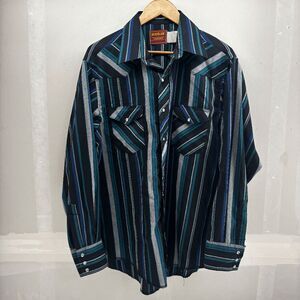 Vintage Rustler Shirt Mens L Striped Western Pearl Snap X-Long Tails 90s